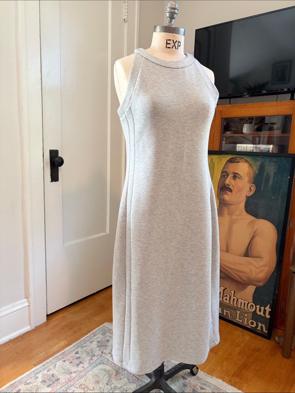Spanx Sleeveless Light Gray Midi Dress, about knee length